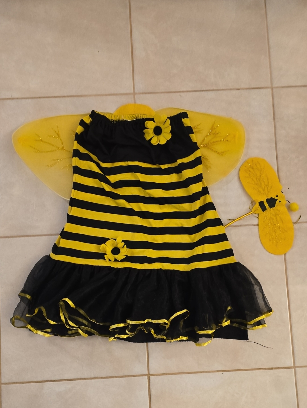 Womens / Kids Yellow & Black Bumblebee  Costume Dress with Wings